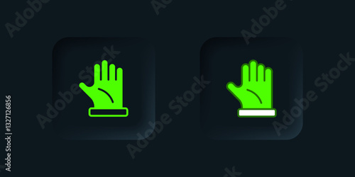 Green Beekeeper glove icon isolated on black background. Black square button. Vector