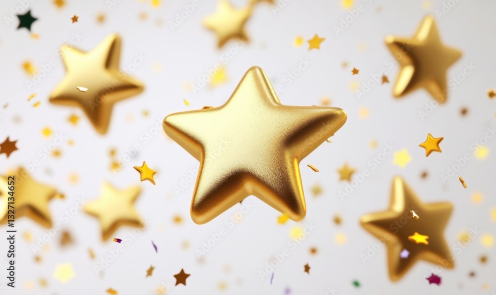 Gold stars floating on white background, ideal for celebratory designs Gold stars floating on white background, ideal for celebratory designs