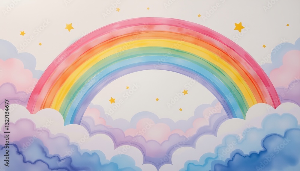 Vibrant Double Rainbow Arcing Over Fluffy Clouds with Sparkling Stars in a Dreamy Sky Vibrant Double Rainbow Arcing Over Fluffy Clouds with Sparkling Stars in a Dreamy Sky