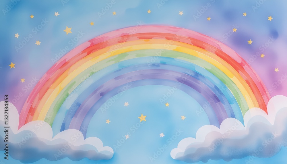 Artistic Double Rainbow with a Profusion of Stars and Clouds in a Watercolor Sky Artistic Double Rainbow with a Profusion of Stars and Clouds in a Watercolor Sky