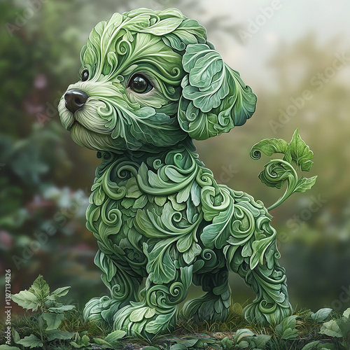 A vector-style cartoon cabbage pup, designed with clean lines and aesthetic simplicity, perfect PNG transparency.