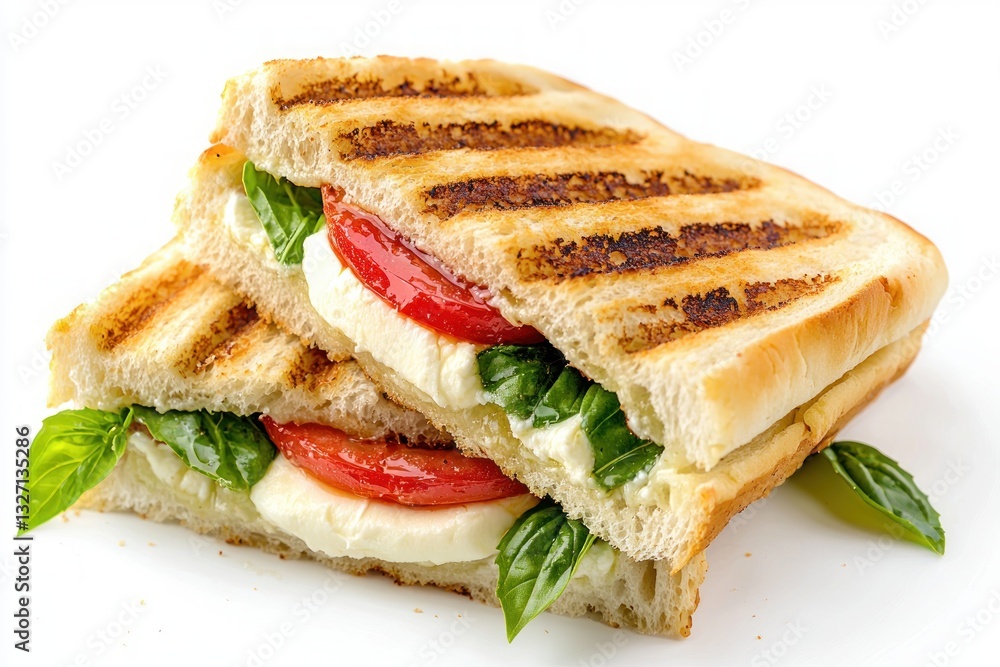 Delicious Caprese Sandwich with Fresh Basil and Tomato on Toasted Bread Italian Cuisine Delight Delicious Caprese Sandwich with Fresh Basil and Tomato on Toasted Bread Italian Cuisine Delight