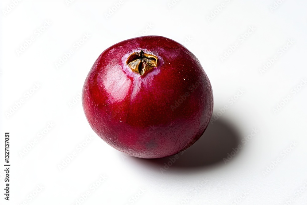 Cranberry Delight Single Fresh Round Berry in Vibrant Red Isolated on Clean White Tabletop Setting Cranberry Delight Single Fresh Round Berry in Vibrant Red Isolated on Clean White Tabletop Setting