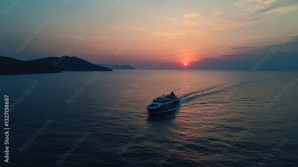 Container ship glides through open sea, bathed in sunset glow, embodying tranquility and vast horizons.
Container ship glides through open sea, bathed in sunset glow, embodying tranquility and vast horizons.