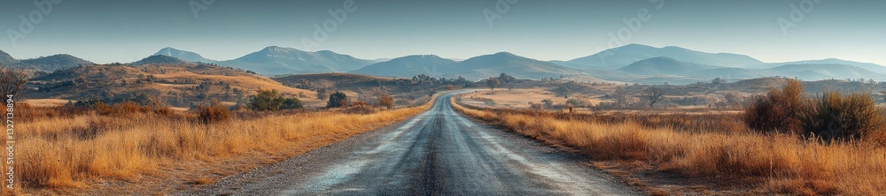 Rustic Autumn Roadway with Golden Grass and Distant Mountains. Generative AI Rustic Autumn Roadway with Golden Grass and Distant Mountains. Generative AI