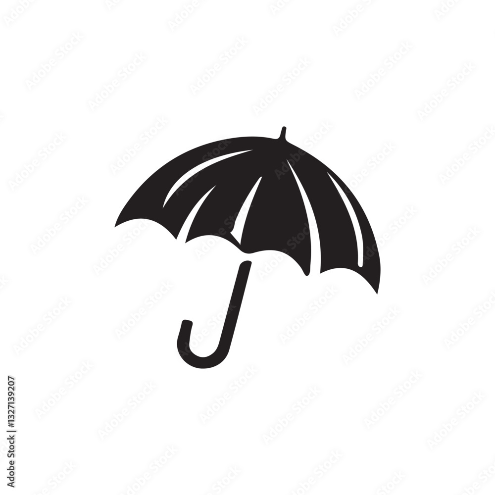 Simple black umbrella graphic for design elements.A clean, solid black silhouette of an umbrella. Simple black umbrella graphic for design elements.A clean, solid black silhouette of an umbrella.