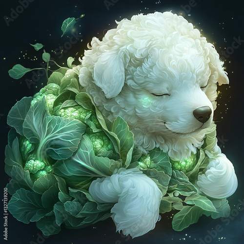 A vector-style cartoon cabbage pup, designed with clean lines and aesthetic simplicity, perfect PNG transparency.