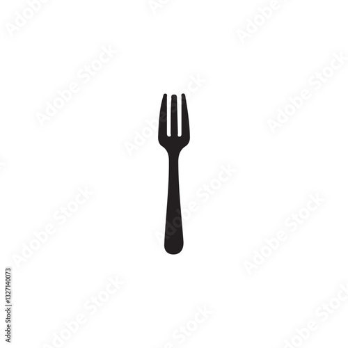 Simple Black Fork Silhouette Against White Background.A clean, minimalist silhouette of a fork against a pure white background.