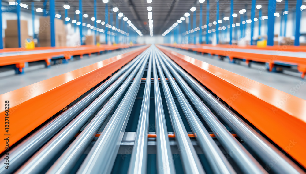 Fototapeta premium High speed conveyor system in modern warehouse environment