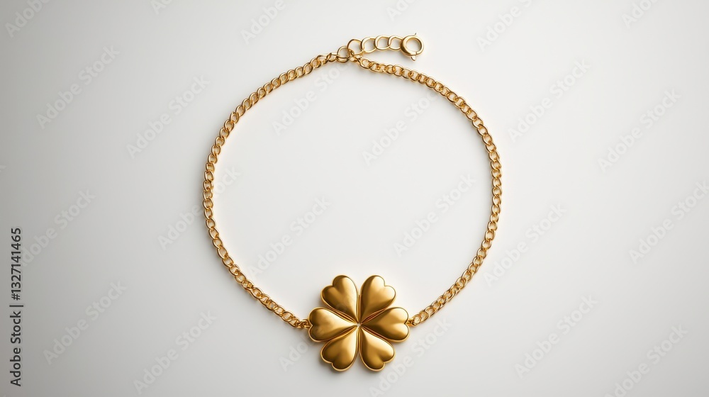 Elegant Gold Chain Necklace with Unique Four Leaf Pendant pattern Elegant Gold Chain Necklace with Unique Four Leaf Pendant pattern