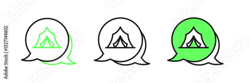 Set line Circus tent icon isolated on white background. Carnival camping tent. Amusement park. Vector