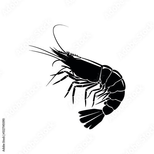 black and white shrimp vector illustration in white background