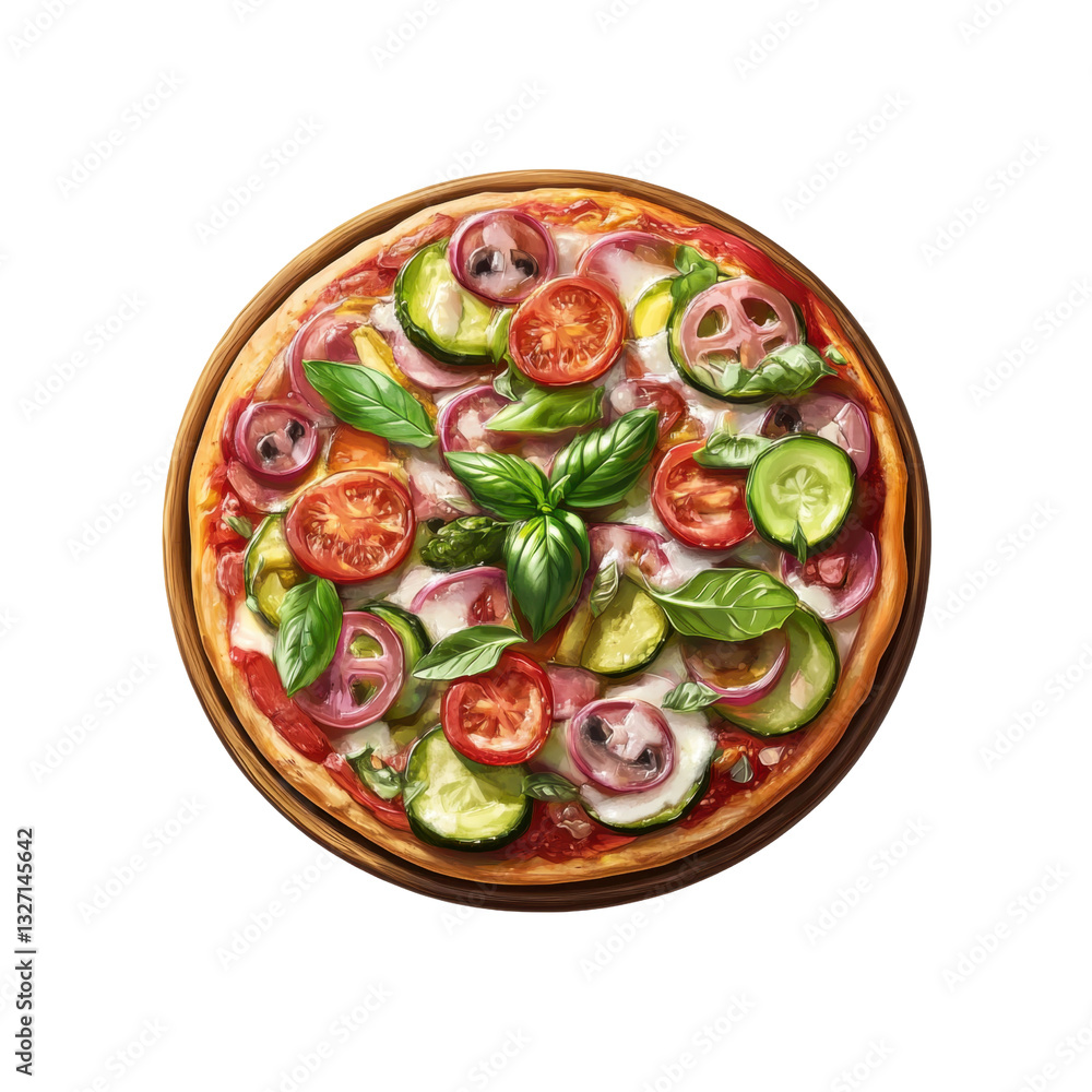 This colorful pizza features a variety of fresh vegetables like tomatoes, cucumbers, and olives on a crispy crust, highlighting healthy eating. This colorful pizza features a variety of fresh vegetables like tomatoes, cucumbers, and olives on a crispy crust, highlighting healthy eating.