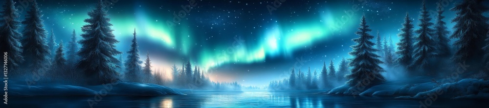 Fototapeta premium The mesmerizing Northern Lights (Aurora Borealis) above a snowy tundra. Generative AI