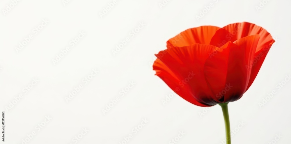 Naklejka premium Close-up of a striking red poppy against pure white, wildflower, single flower, poppy