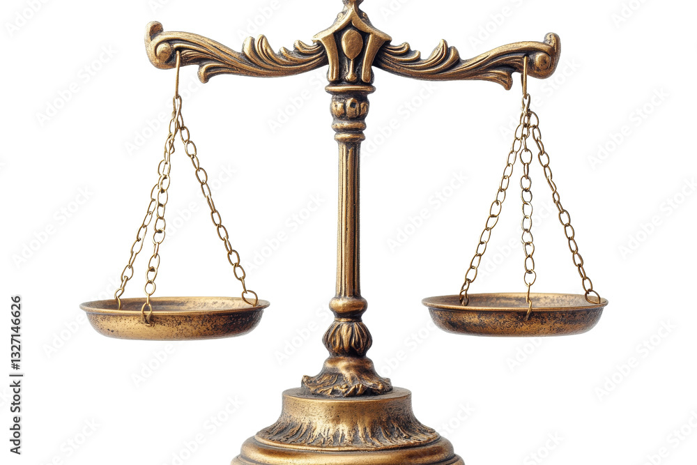 Classic brass balance scale on transparent background Classic brass balance scale on transparent background