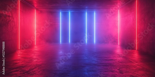 Wallpaper Mural Vibrant neon lights illuminate an empty urban space with colorful reflections during a nighttime event Torontodigital.ca