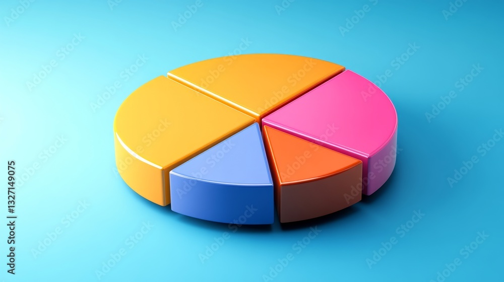 Fototapeta premium A D pie chart showing market share distribution between four competitors in a bright and colorful style.