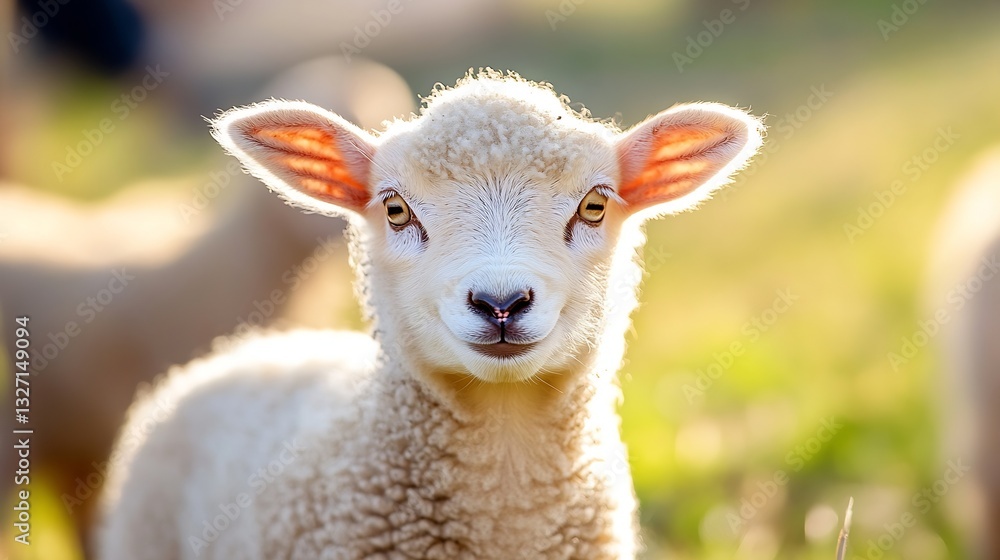 Adorable Close Up of a Cute Lamb with Soft Wool and Playful Expression in Green Pasture : Generative AI Adorable Close Up of a Cute Lamb with Soft Wool and Playful Expression in Green Pasture : Generative AI