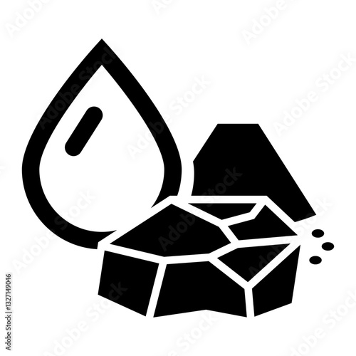 water drop icon with debris symbolizing water pollution contamination or drought.