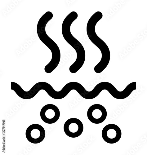 icon with steam rising and bubbles symbolizing heat cooking and evaporation.