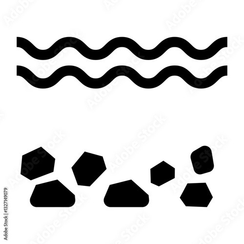 icon with floating debris symbolizing water contamination and environmental issues.