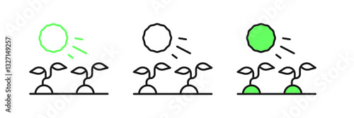 Set line Plant sprouts grow in the sun icon isolated on white background. Seedling concept. Vector