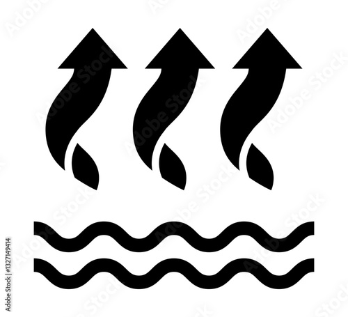 icon with rising steam above water waves symbolizing the water cycle heat and climate processes.