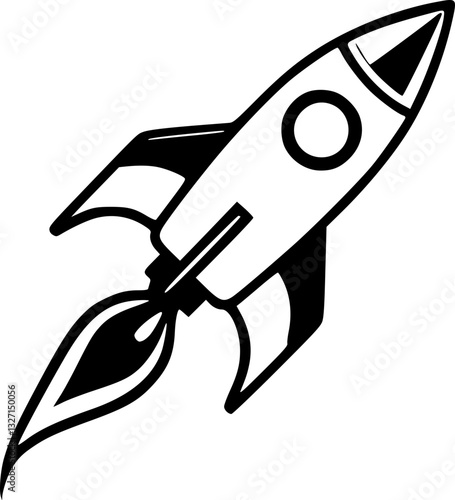 Monochrome rocket with smoke detailed space minimalist retro vintage design graphic illustration artwork vector black and white line art smoke effect abstract creative concept travel exploration adven