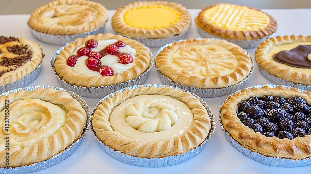 Assorted mini pies are displayed for sale Assorted mini pies are displayed for sale