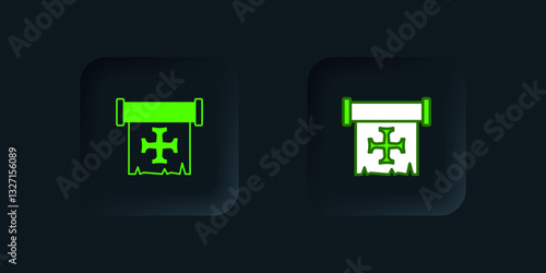 Green Crusade icon isolated on black background. Black square button. Vector