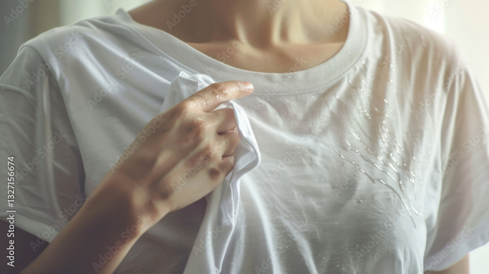 housewife holding white shirt with dirt stains housewife holding white shirt with dirt stains