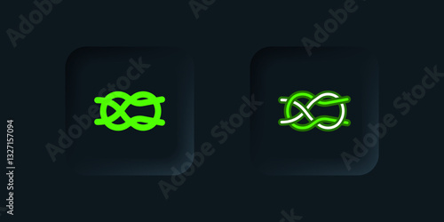 Green Nautical rope knots icon isolated on black background. Rope tied in a knot. Black square button. Vector