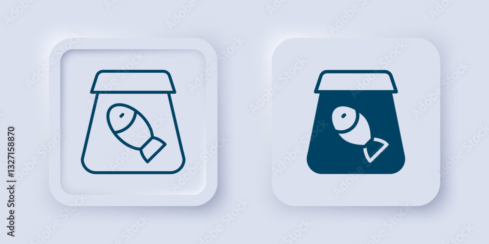 Filled and outline Online ordering and fast food delivery with fish icon isolated on grey background. Square button. Vector Filled and outline Online ordering and fast food delivery with fish icon isolated on grey background. Square button. Vector