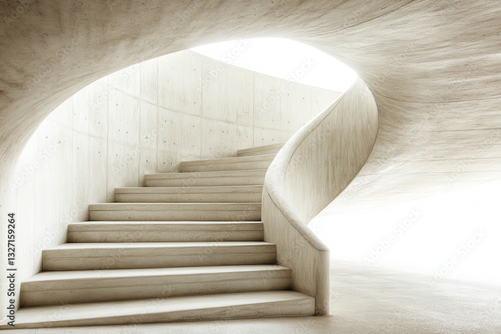 Obraz premium Architectural marvel of a concrete spiral staircase leading towards bright light with minimalist design and elegant curve