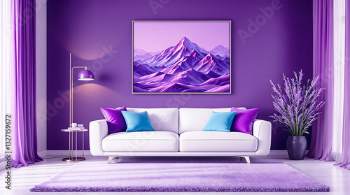Elegant Purple Living Room Interior with a Stylish Background Decor. 