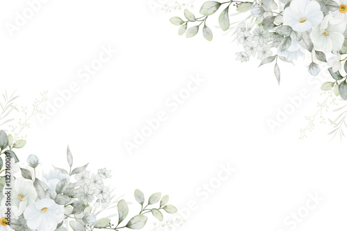 watercolor floral frame background. Illustration isolated on white background.