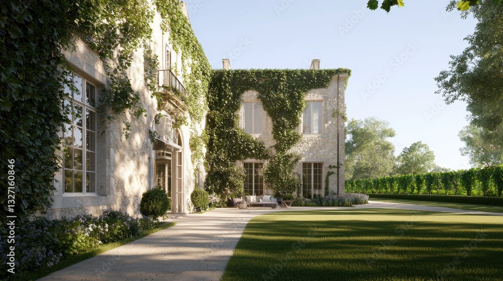 A beautiful, ivy-covered house surrounded by a lush green lawn and trees, showcasing elegant architecture and inviting outdoor space. A beautiful, ivy-covered house surrounded by a lush green lawn and trees, showcasing elegant architecture and inviting outdoor space.