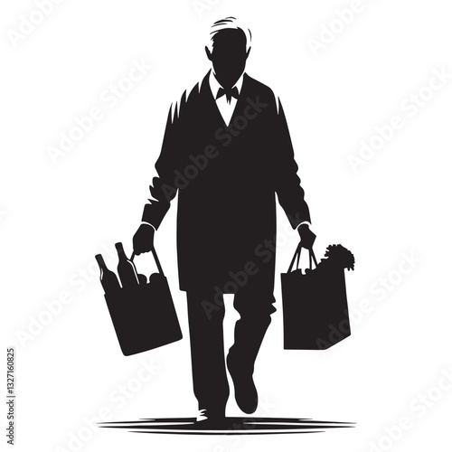 Timeless Oldman Carrying Groceries silhouette, a moment of perseverance - Oldman illustration - Minimalist Oldman vector - Oldman silhouette
