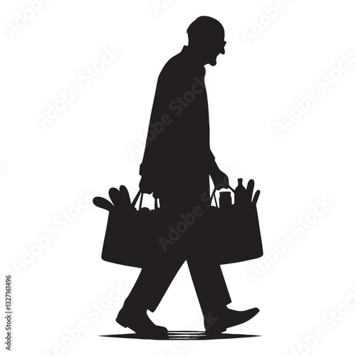 Classic Oldman Carrying Groceries silhouette, representing a timeless moment - Oldman illustration - Minimalist Oldman vector - Oldman silhouette
