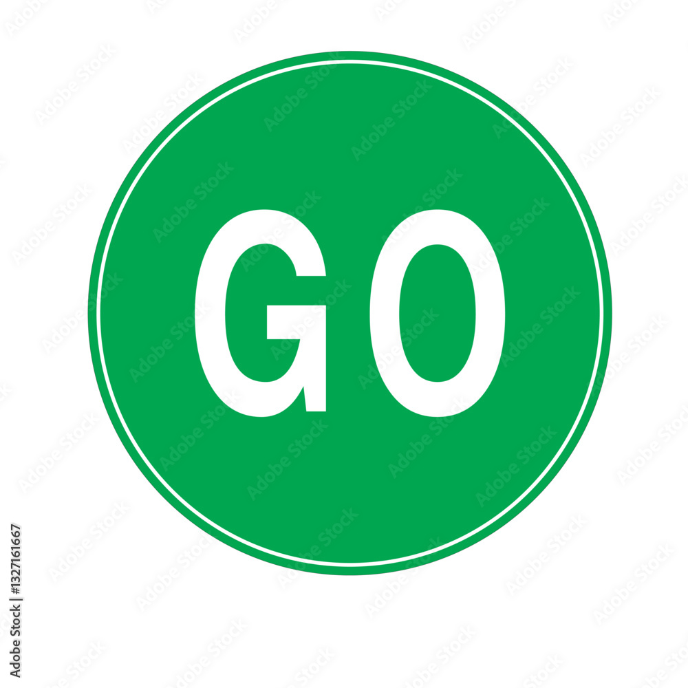 A green traffic sign displaying the word Go in white letters, indicating permission to proceed A green traffic sign displaying the word Go in white letters, indicating permission to proceed