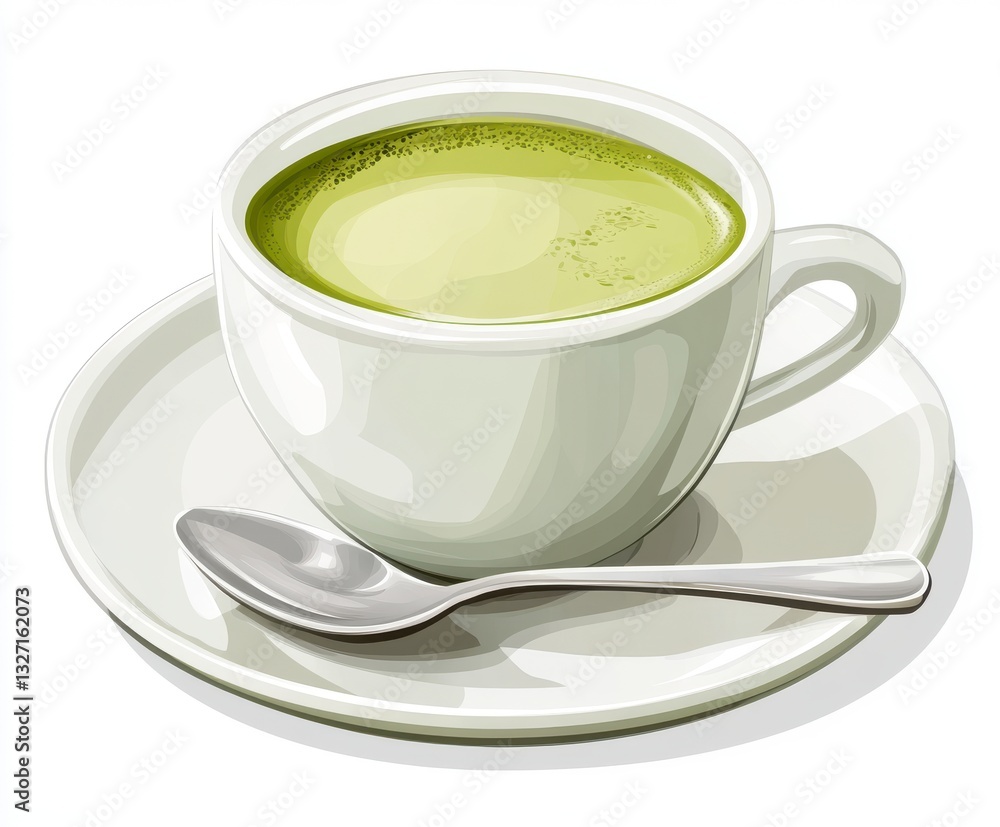 Steaming Cup of Matcha Tea on White Saucer Steaming Cup of Matcha Tea on White Saucer