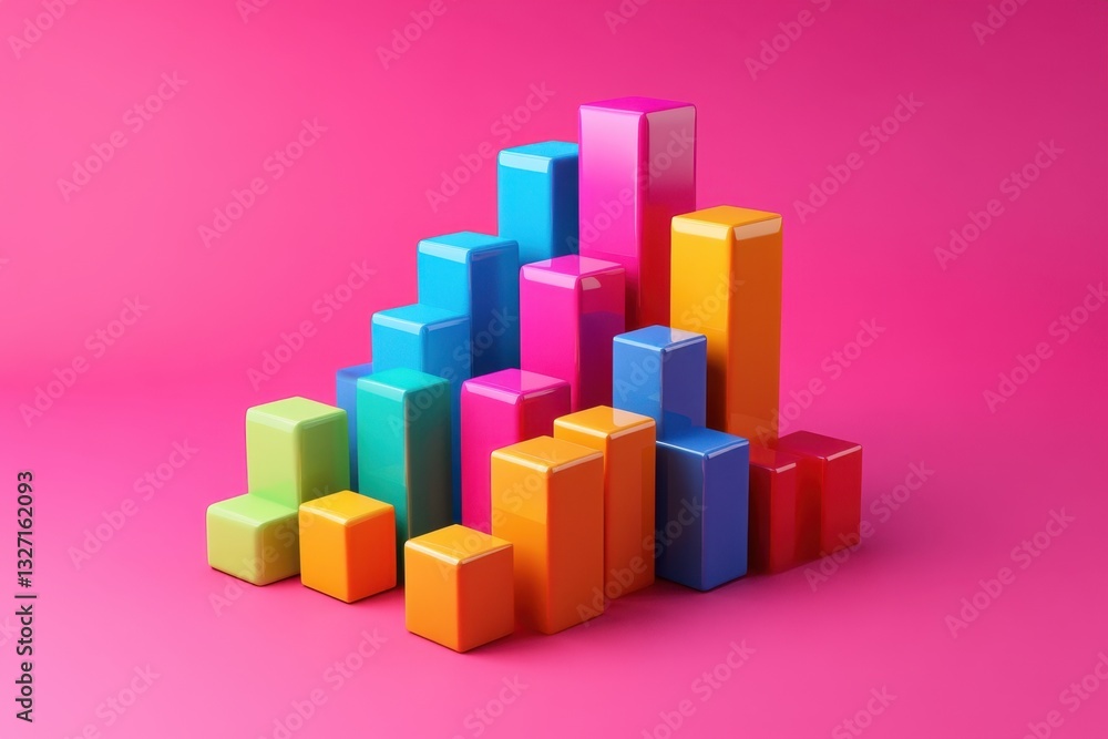 Colorful Bar Chart on Pink Background Representing Financial Growth and Success in Business Planning Colorful Bar Chart on Pink Background Representing Financial Growth and Success in Business Planning