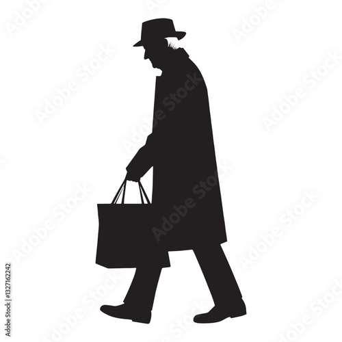 Steady Oldman Carrying Groceries silhouette, navigating daily life - Oldman illustration - Minimalist Oldman vector - Oldman silhouette

