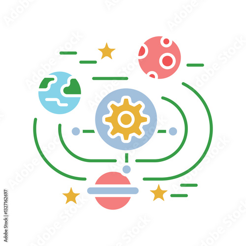 Space resource management color flat icon.