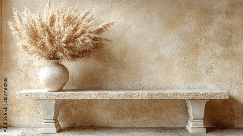 Obraz premium Beige bench with pampas grass vase