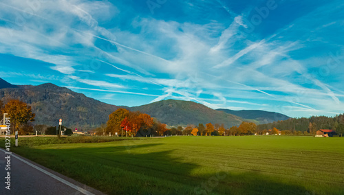 Alpine autumn or indian summer view near Piding, Berchtesgadener Land, Bavaria, Germany