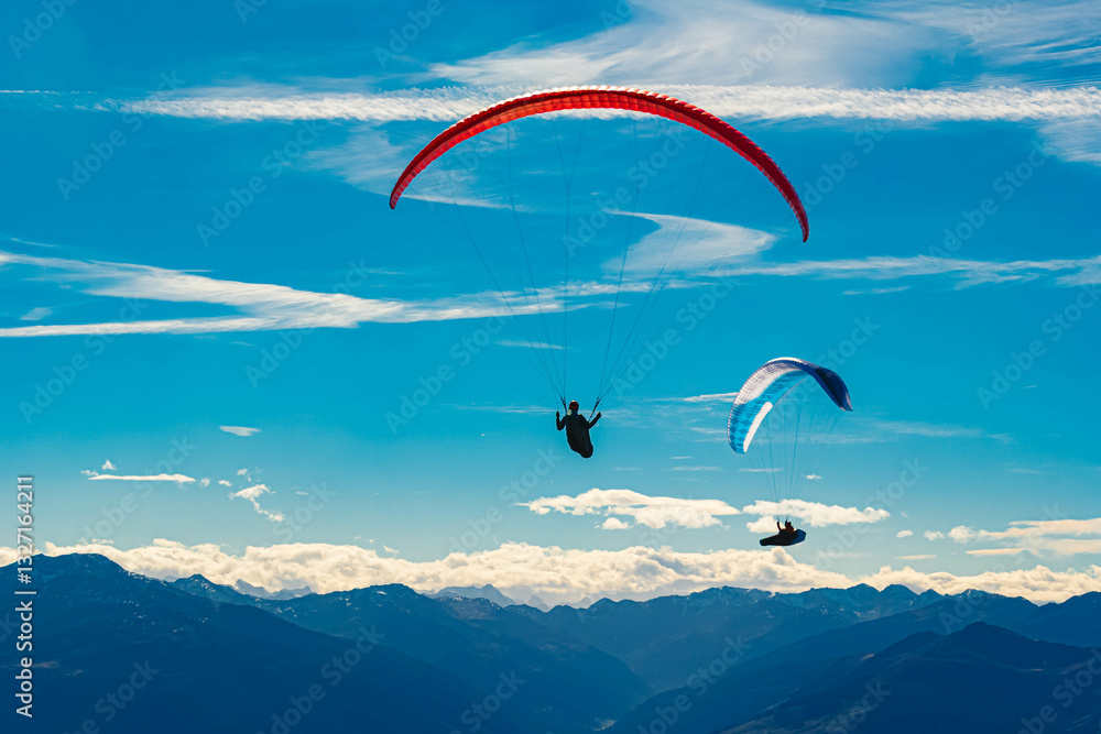 Alpine autumn or indian summer view with paragliders at Mount Hohe Salve, Soell, Kufstein, Tyrol, Austria Alpine autumn or indian summer view with paragliders at Mount Hohe Salve, Soell, Kufstein, Tyrol, Austria