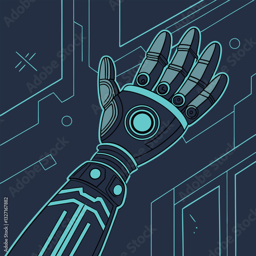 Glowing Cybernetic Hand – Futuristic Bionic Prosthetic with High-Tech Circuits and Augmented Tech