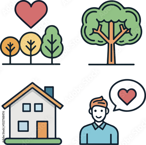Set of Community-Themed Icons with Editable Stroke in Vector Format
